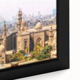 Extra large framed canvas featuring a textured black wall art scene of an Egyptian landscape with vibrant, colorful details.