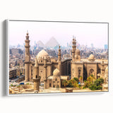 Framed canvas featuring a vintage-style landscape painting of an Egyptian scene in black and white.