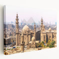 Large stretched canvas depicting a serene Egyptian landscape in muted earth tones, ideal for kitchen wall art.