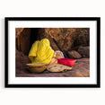 Extra large abstract art print of Ethiopian scenery in vibrant, colorful hues on a textured canvas, framed in black.