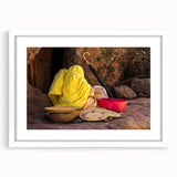 Extra large abstract art print depicting textured Ethiopian scenery in muted earth tones, framed with a white mat.