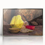 Art Deco poster of Ethiopian scenery in silver-framed acrylic, with muted earth tones, ideal for modern art wall decor.