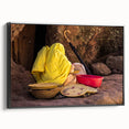 Black and white framed canvas depicting an Ethiopian landscape, ideal for bedroom wall art.