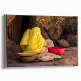 Vintage poster art of an Ethiopian landscape on a large framed canvas, featuring vibrant colors against a black background.
