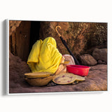 Framed canvas depicting an Ethiopian landscape in muted earth tones, ideal for bedroom wall art.