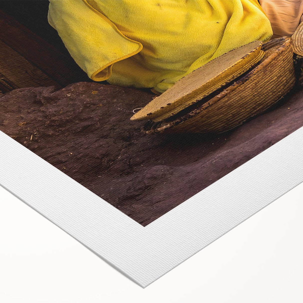 Art Deco poster featuring a stylized Ethiopian landscape in earth tones on rolled canvas, suited for dining room decor.