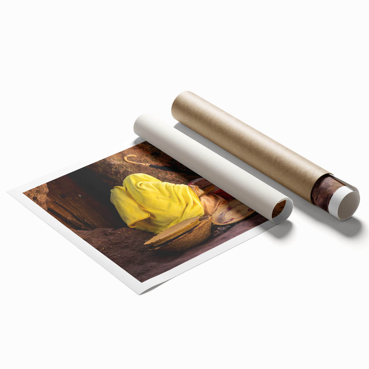 Ethiopian landscape with vibrant florals on extra-large rolled print.