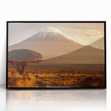 Large abstract wall art depicting a Kenyan landscape in muted earth tones on a framed acrylic.