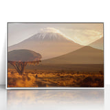 Large art print of a Kenyan landscape on white framed acrylic, featuring mid-century modernist style.