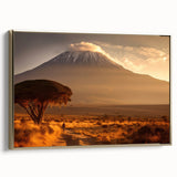 Framed canvas landscape art painting depicting a Kenyan scenery, with vibrant colors and vintage poster style.