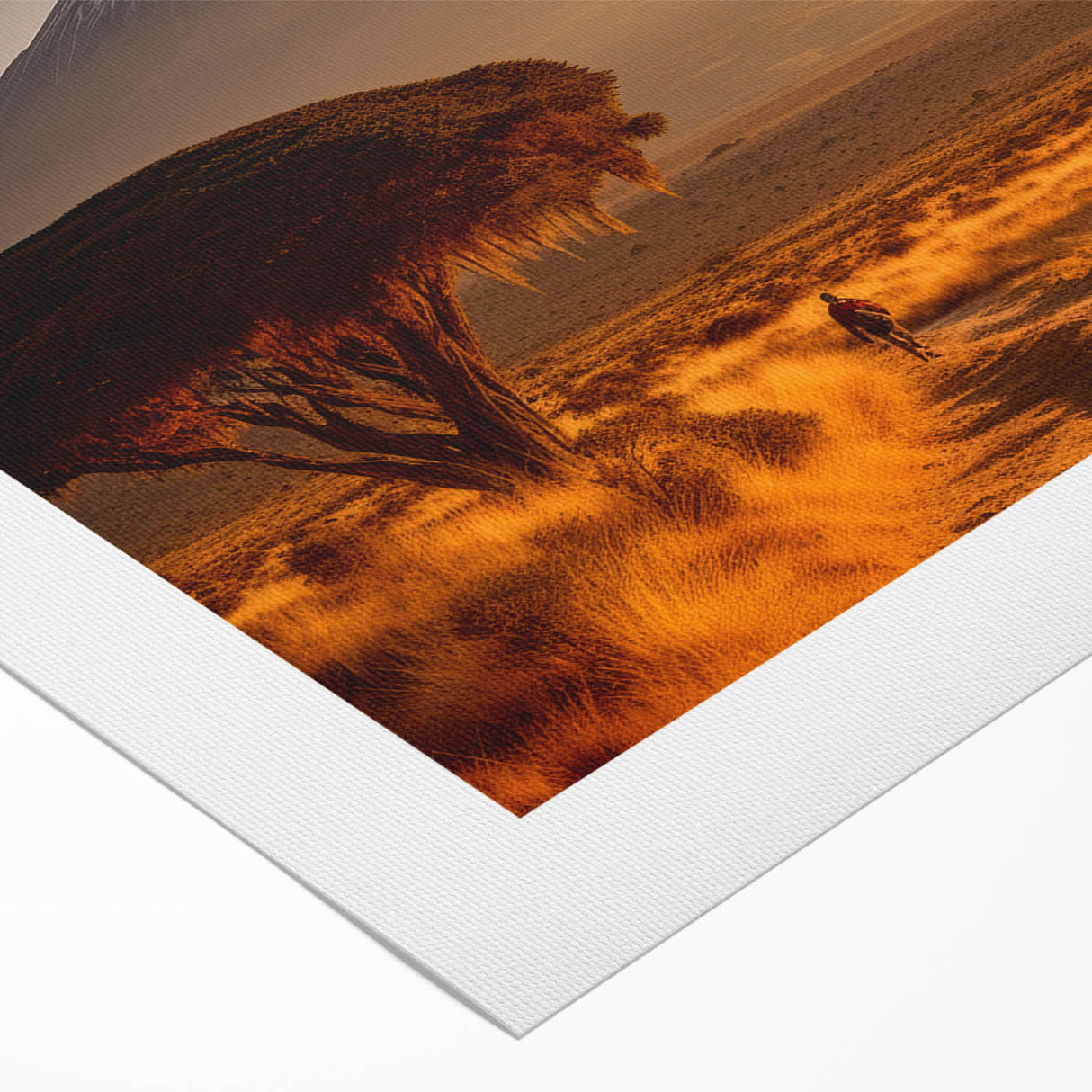 Art deco poster of a Kenyan landscape on rolled canvas, featuring earthy tones, ideal for dining room wall art.