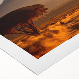 Art deco poster of a Kenyan landscape on rolled canvas, featuring earthy tones, ideal for dining room wall art.
