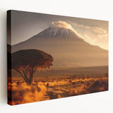 Kenyan landscape on stretched canvas featuring serene savannah and wildlife in earth tones, suitable for kitchen wall art.
