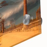 Large abstract wall art of Madagascar scenery in muted earth tones on acrylic glass, ideal for dining room art.