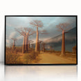 Large abstract wall art featuring a stylized Madagascar landscape in muted earth tones on framed acrylic.