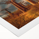 Art deco poster featuring a scenic Madagascar landscape in muted earth tones on rolled canvas, ideal for dining room decor.