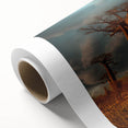 Art Deco style poster of Madagascar scenery on rolled canvas, featuring muted earth tones, ideal for nursery wall art.
