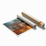 Extra large rolled print depicting Madagascar scenery with lush floral elements in earth tones.