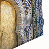 Large abstract wall art depicting a Moroccan scenery in muted earth tones on acrylic glass.