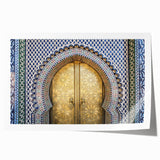 Rolled print of Moroccan scenery with vibrant floral elements in earth tones, ideal for art wall dining room.