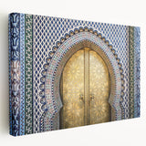 Large wall art depicting a Moroccan landscape in earthy tones on stretched canvas, suitable for kitchen decor.