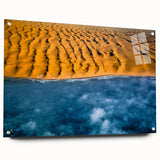 Acrylic print of a Namibian landscape in earthy tones, ideal for dining room decor.