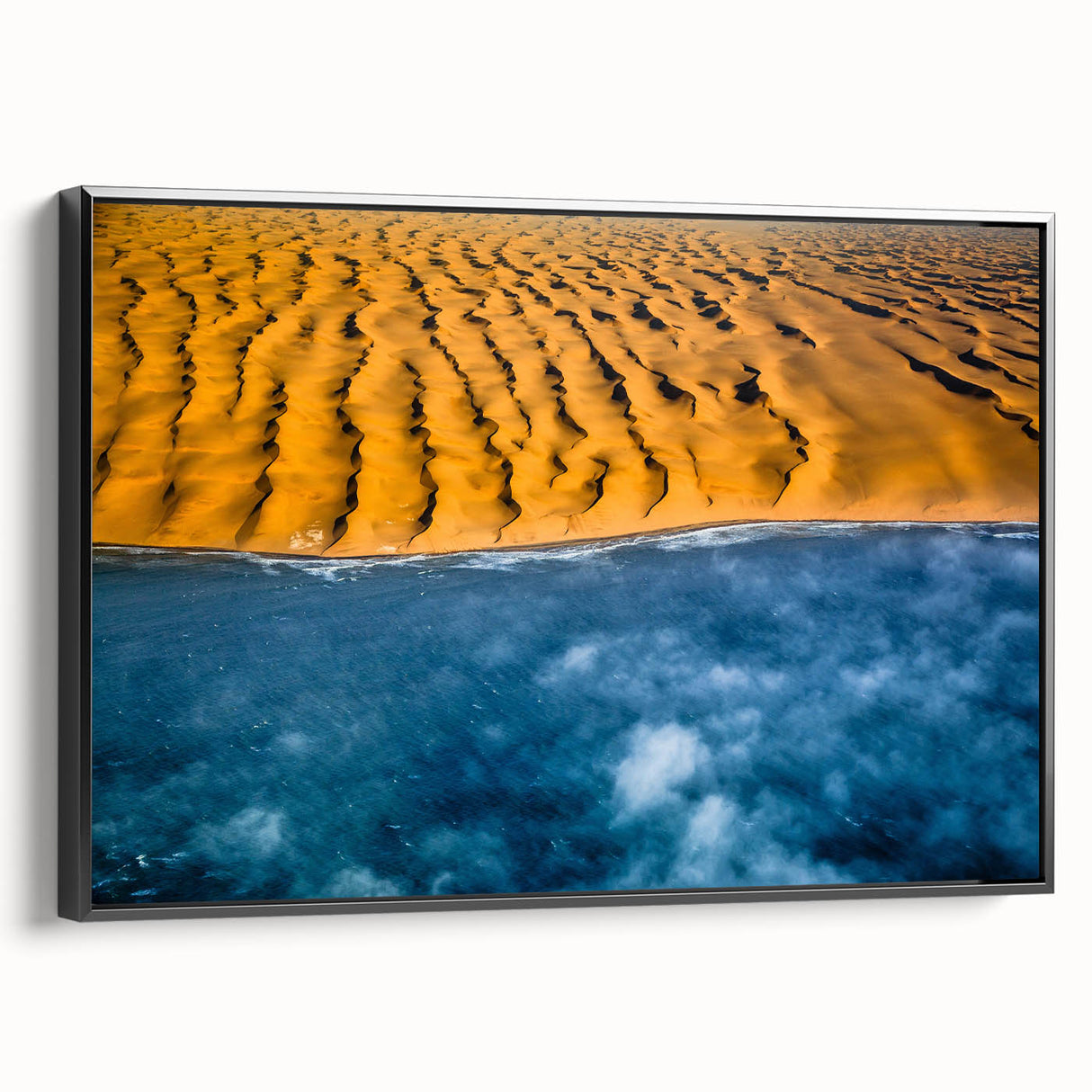Black and white landscape art painting of Namibia on framed canvas, perfect for bedroom wall decor.
