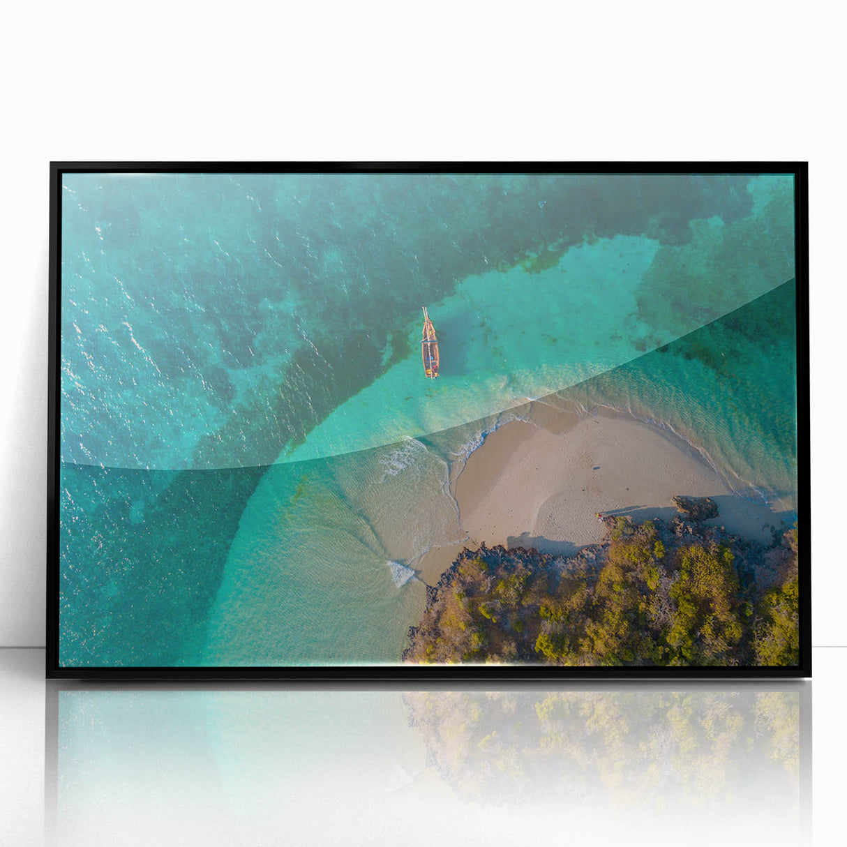 Large abstract wall art depicting a Tanzanian scenery in muted earth tones on framed acrylic.