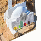 Large abstract wall art depicting a Tunisian scenery in mid-century modernist style on acrylic glass.