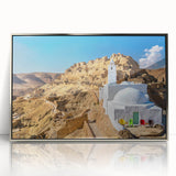 Mid-century modernist art depicting a Tunisian landscape on a framed acrylic print, suitable for nursery wall decor.