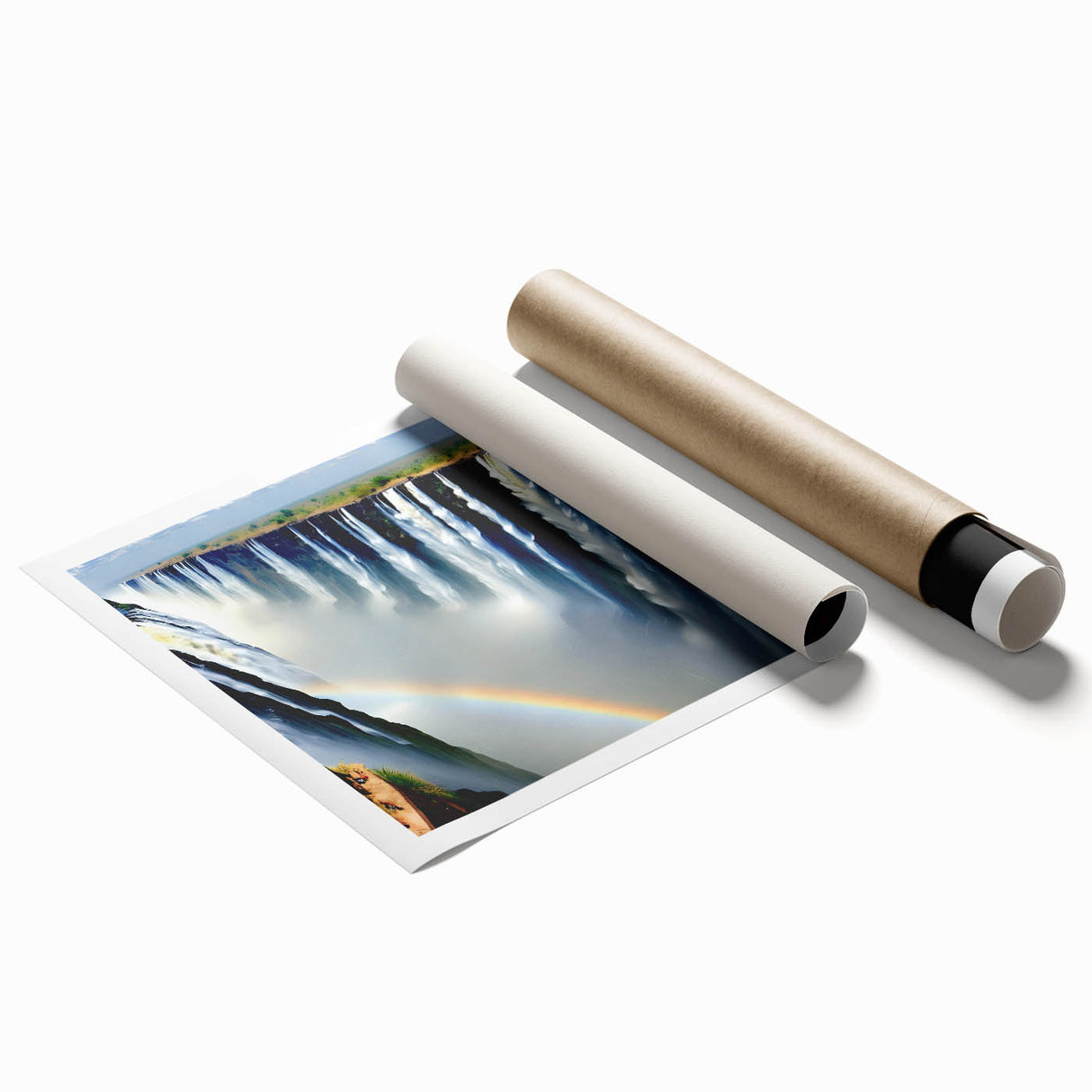 Extra large rolled print of a serene African landscape with floral elements in earth tones.