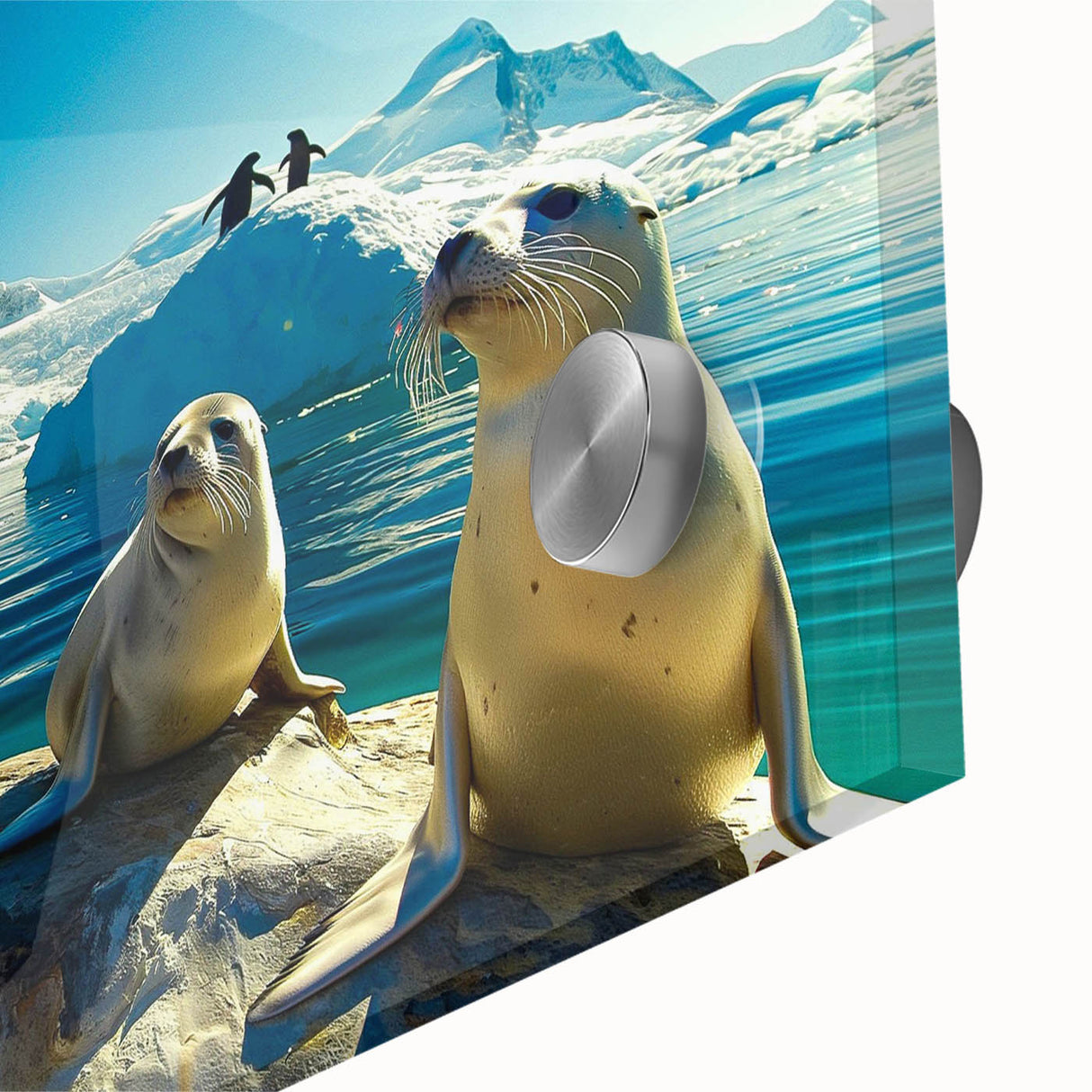 Large abstract wall art depicting the Antarctic scenery in blue and white tones on acrylic glass.