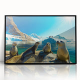 Large abstract wall art depicting a minimalist Antarctic scenery in black and white tones on framed acrylic.