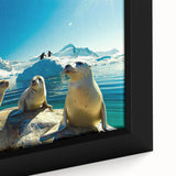 Extra large black wall art of an Antarctic landscape on textured framed canvas, featuring vibrant color accents.