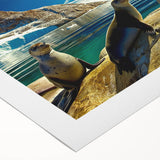 Art deco poster of an Antarctic landscape on rolled canvas, featuring cool blue and white tones.