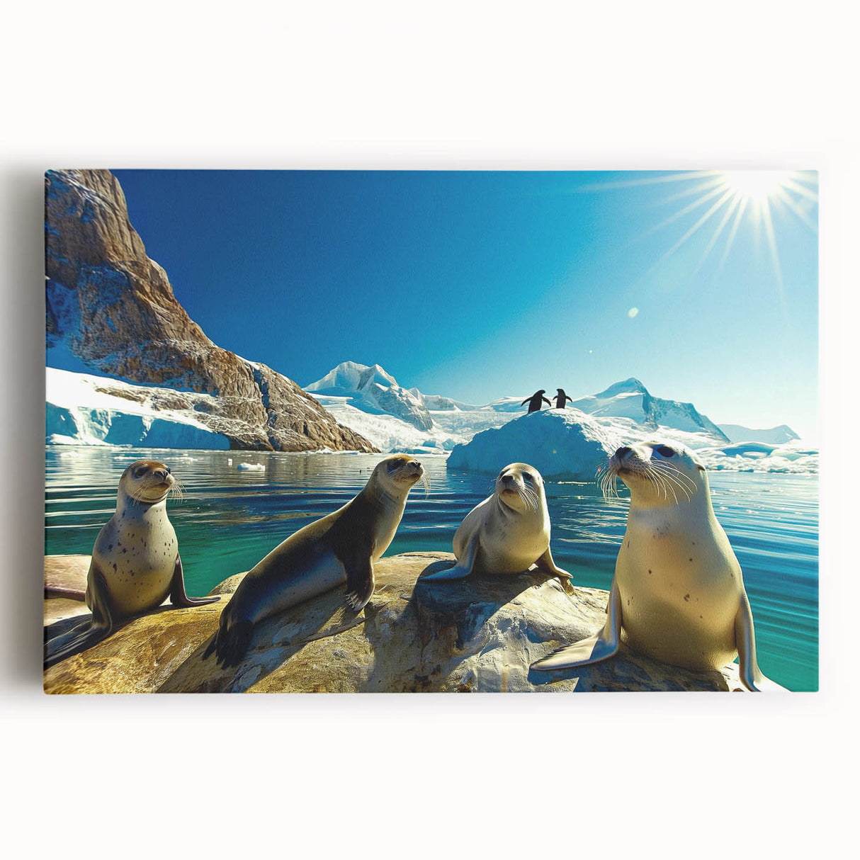 Black and white photograph of Antarctic scenery on large stretched canvas, suitable for kitchen wall art.