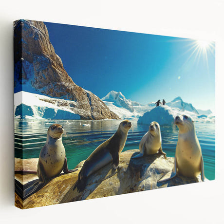 Antarctic landscape on large stretched canvas, featuring icy blue and white tones, ideal for kitchen wall art.