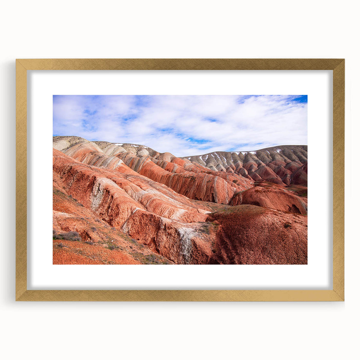 Extra large abstract art print featuring textured scenery of Azerbaijan, in muted earth tones on a framed canvas.