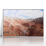 Art deco poster of an Asian scenery in Azerbaijan, with muted earth tones on white framed acrylic.