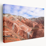 Side view of a stretched canvas featuring a scenic Azerbaijani landscape in muted earth tones, ideal for kitchen wall art.