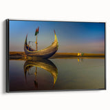 Black and white framed canvas featuring a vintage poster style landscape of Bangladesh, ideal for bedroom decor.