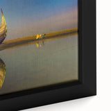 Extra large framed canvas featuring a textured, colorful Asian landscape in black, ideal for living room decor.