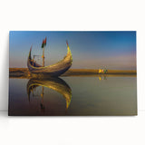 Black and white photograph of a serene Bangladeshi landscape on a large stretched canvas.