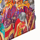 Large abstract wall art depicting a Bhutanese landscape in muted earth tones on acrylic glass, ideal for dining room art.