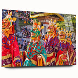 Acrylic print of a large abstract depiction of Bhutan scenery in muted earth tones, ideal for dining room art.