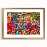 Extra large abstract art print of Bhutan scenery in gold frame, featuring textured brush strokes in earth tones.