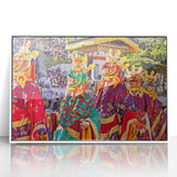 Acrylic print of a modern art depiction of Bhutan scenery in white frame, suitable for nursery wall art.