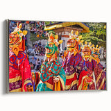 Landscape art painting of Bhutan scenery in colorful hues on a framed canvas, ideal for adding a vintage touch to any room.