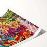 Extra large wall art featuring line art flowers in muted tones on rolled print, ideal for large living room decor.