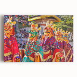 Large black and white stretched canvas of a Bhutanese landscape, ideal for kitchen wall art.